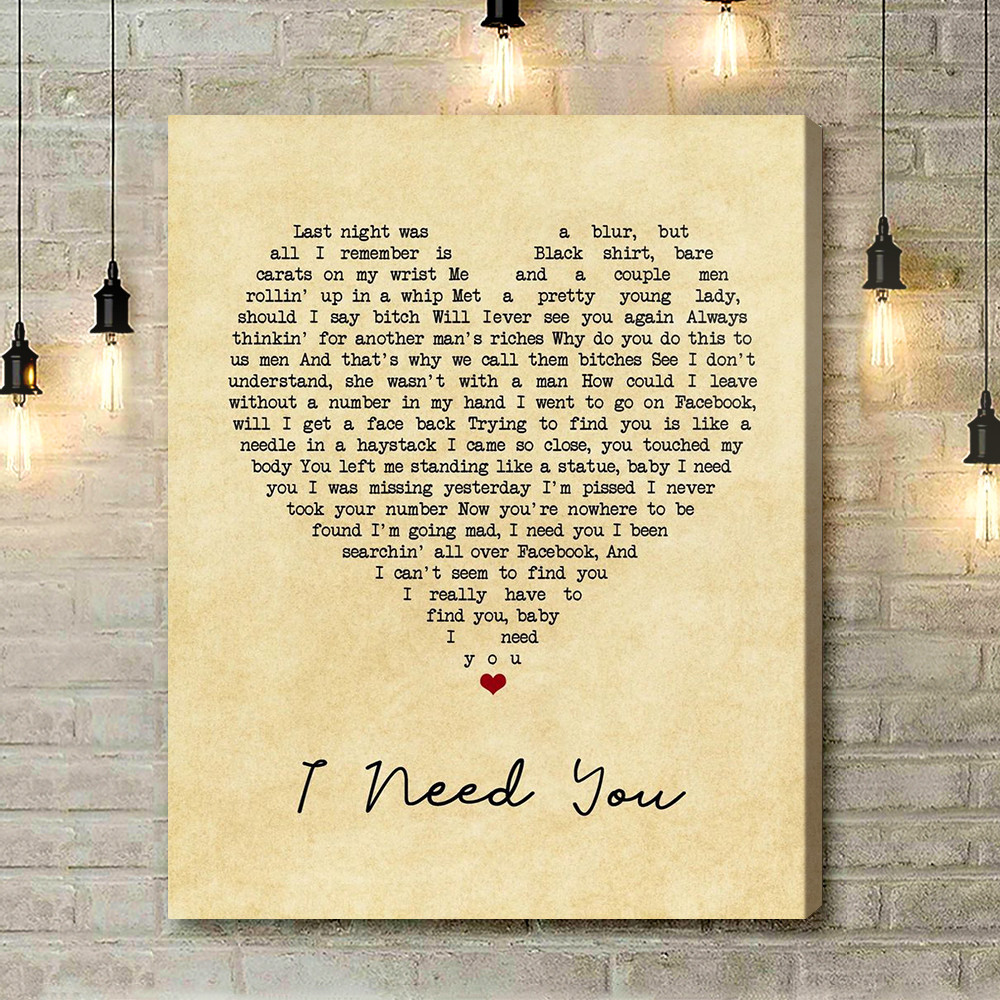 N-Dubz I Need You Vintage Heart Song Lyric Art Print - Canvas Print Wall Art Home Decor