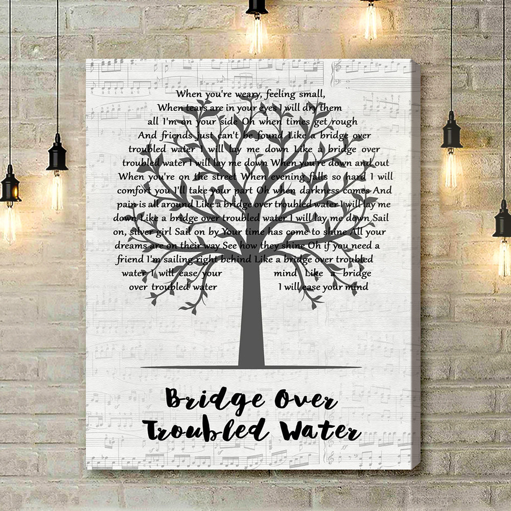 Simon _ Garfunkel Bridge Over Troubled Water Music Script Tree Song Lyric Art Print - Canvas Print Wall Art Home Decor