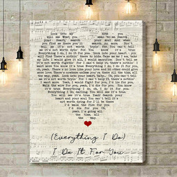 Everything I Do I Do It For You Bryan Adams Script Heart Song Lyric Art Print - Canvas Print Wall Art Home Decor