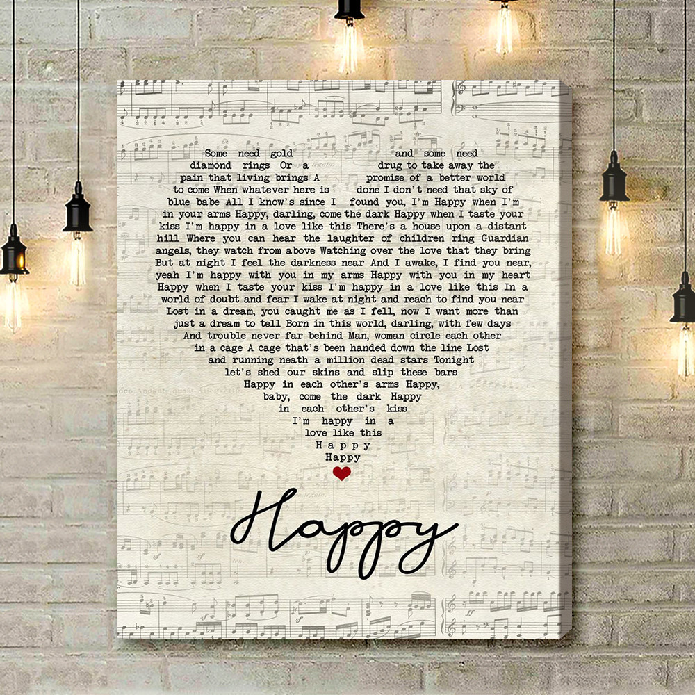Bruce Springsteen Happy Script Heart Song Lyric Quote Music Art Print - Canvas Print Wall Art Home Decor