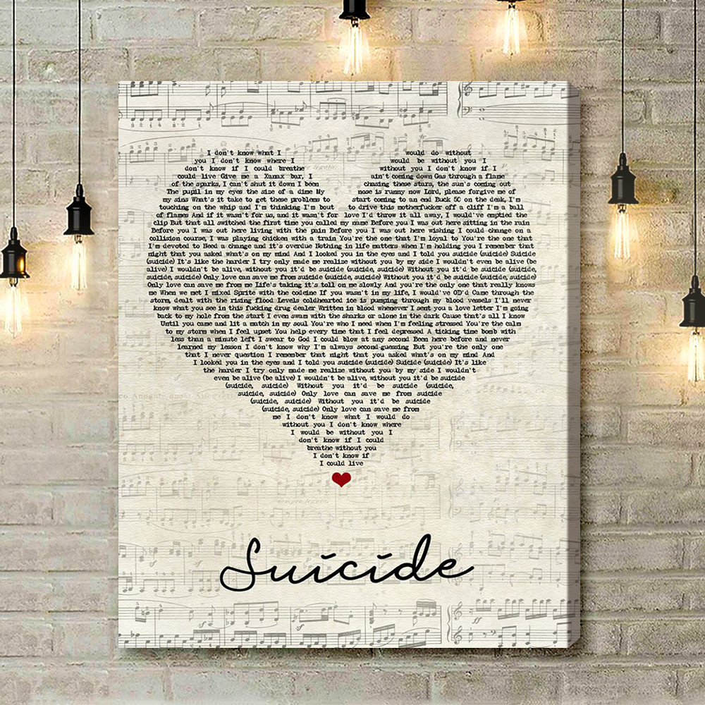 Jelly Roll Suicide Script Heart Song Lyric Art Print - Canvas Print Wall Art Home Decor