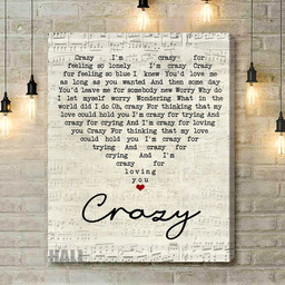 Patsy Cline Crazy Script Heart Song Lyric Art Print - Canvas Print Wall Art Home Decor
