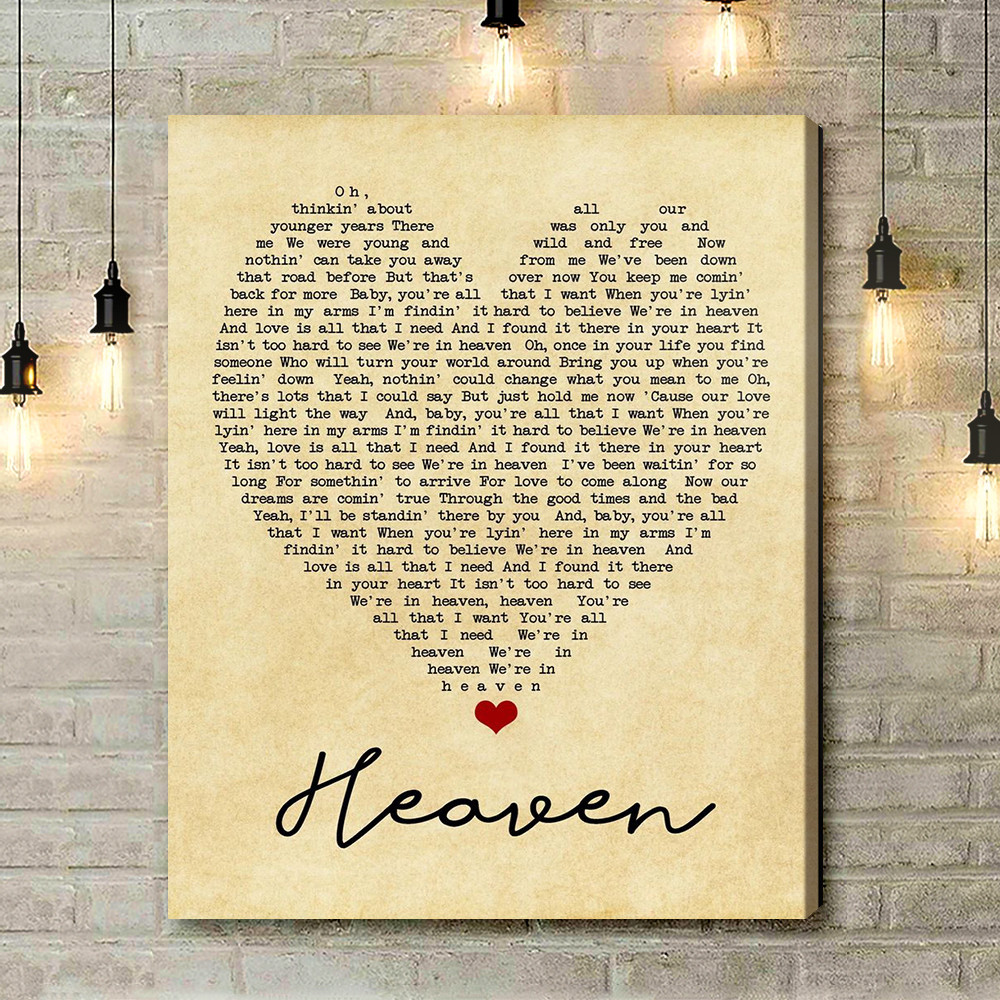 Heaven Bryan Adams Vintage Heart Quote Song Lyric Art Print - Canvas Print Wall Art Home Decor