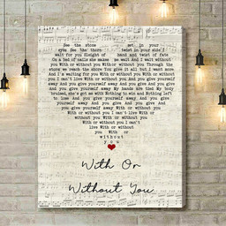 U2 With Or Without You Script Heart Song Lyric Art Print - Canvas Print Wall Art Home Decor