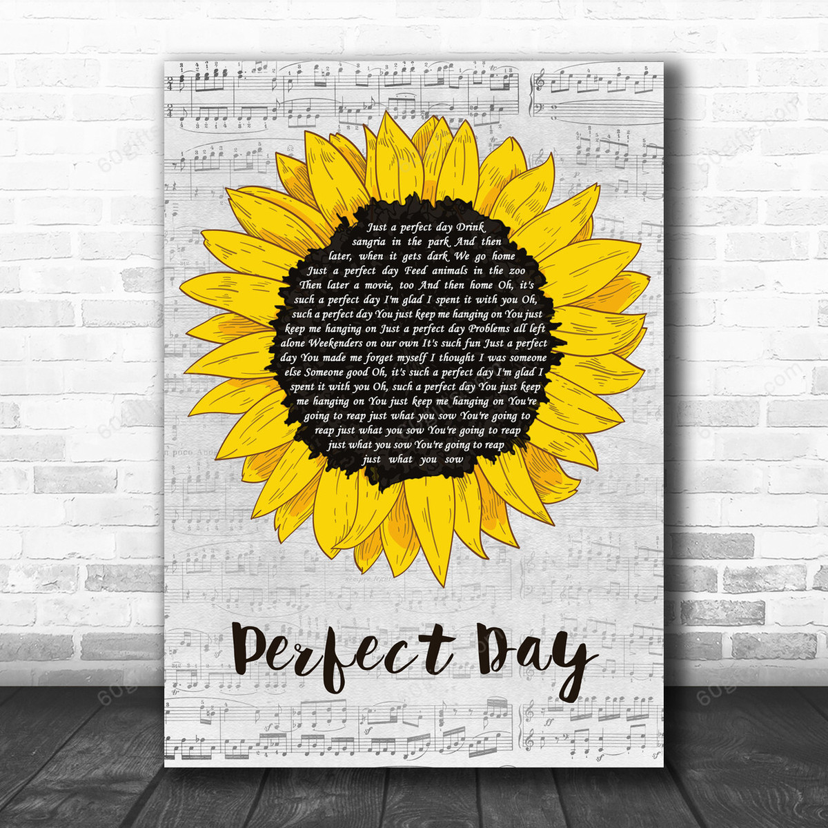 Lou Reed Perfect Day Grey Script Sunflower Decorative Art Gift Song Lyric Print - Canvas Print Wall Art Home Decor