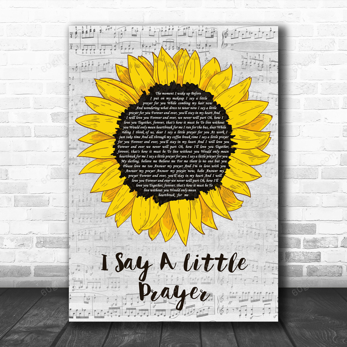 Aretha Franklin I Say A Little Prayer Grey Script Sunflower Song Lyric Art Print - Canvas Print Wall Art Home Decor
