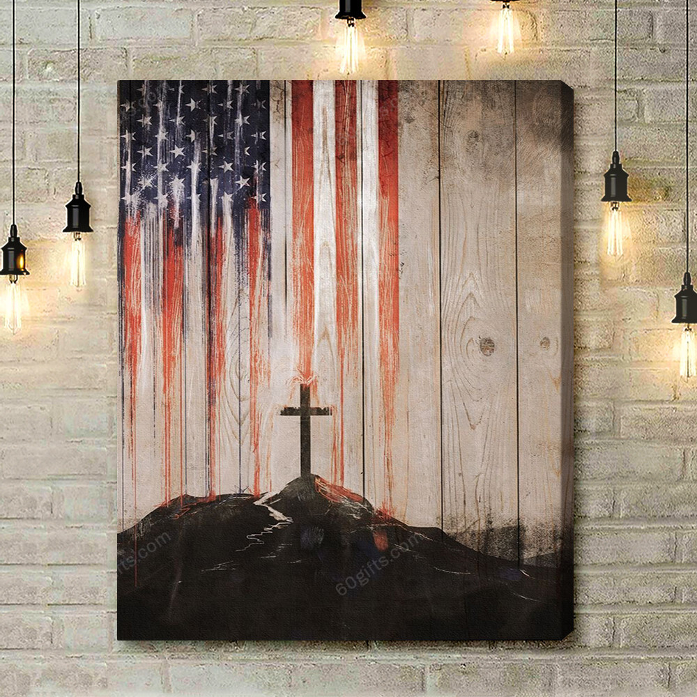 Housewarming Gifts Christian Decor Amazing Cross AndUS Flag - Canvas Print Wall Art Home Decor