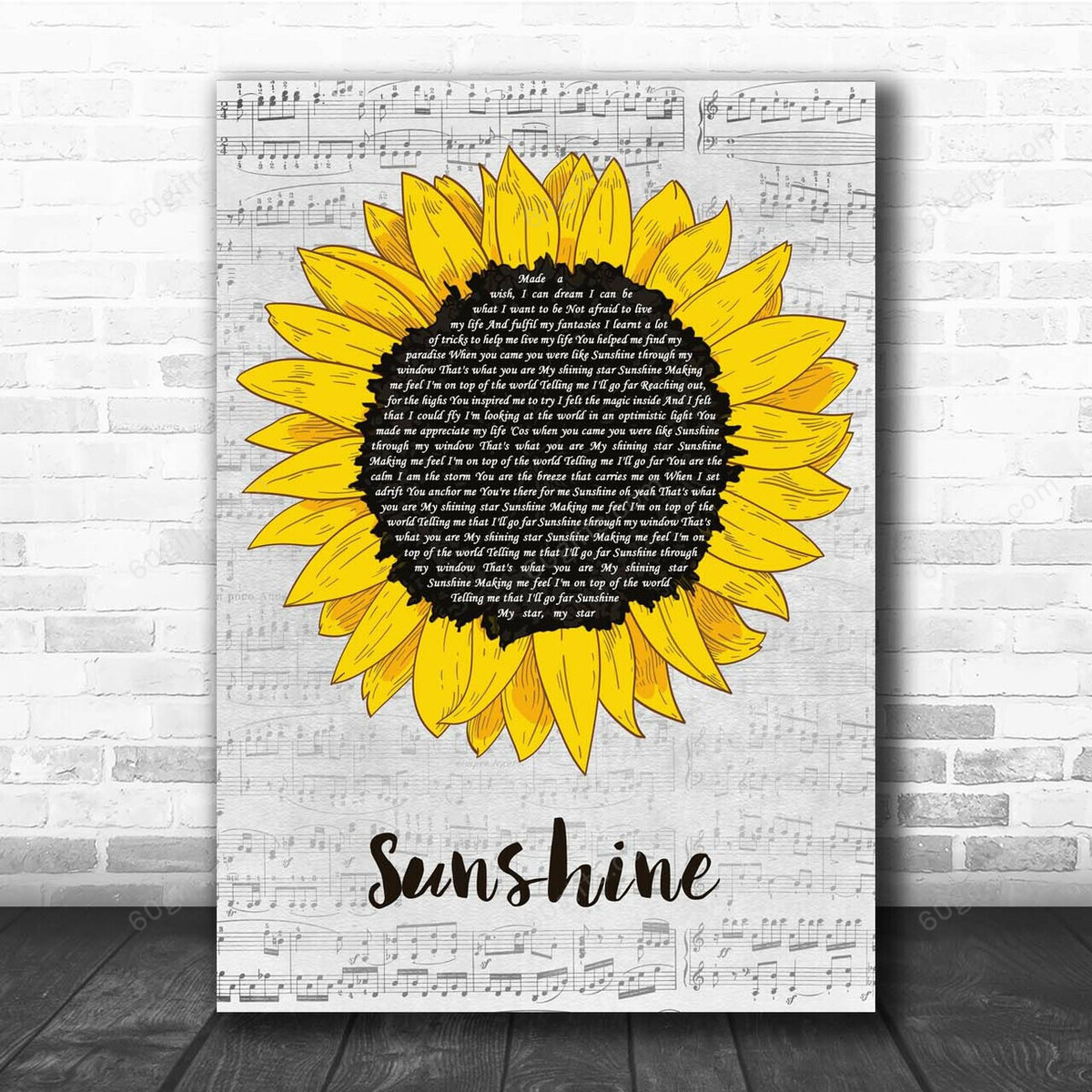 Gabrielle Sunshine Grey Script Sunflower Song Lyric Art Print - Canvas Print Wall Art Home Decor
