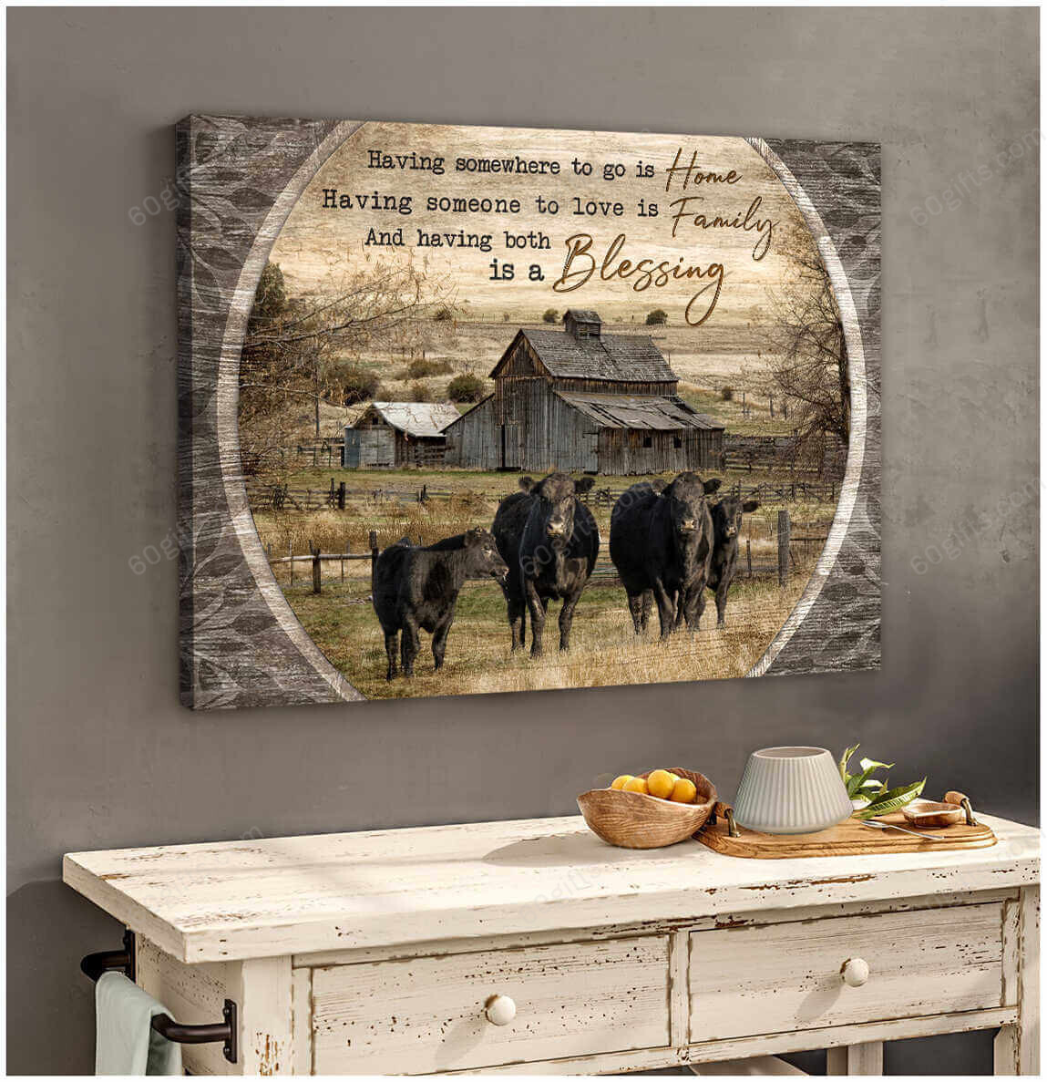 Housewarming Gifts Farmhouse Decor Having Both Is A Blessing - Angus Cow Canvas Print Wall Art Home Decor