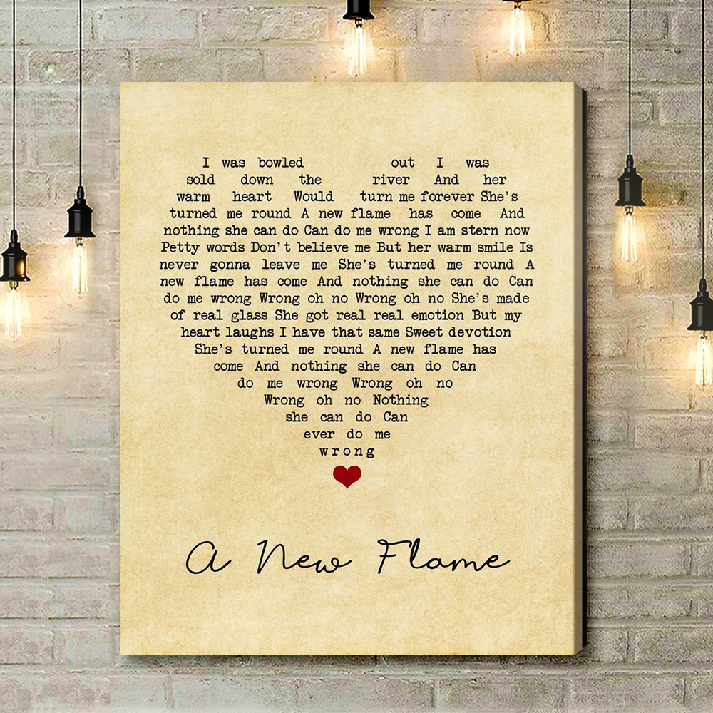 Simply Red A New Flame Vintage Heart Song Lyric Art Print - Canvas Print Wall Art Home Decor