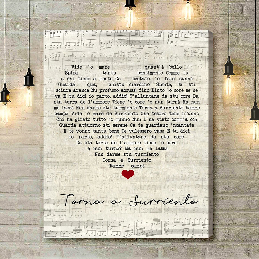 Luciano Pavarotti Torna A Surriento Script Heart Song Lyric Music Art Print - Canvas Print Wall Art Home Decor