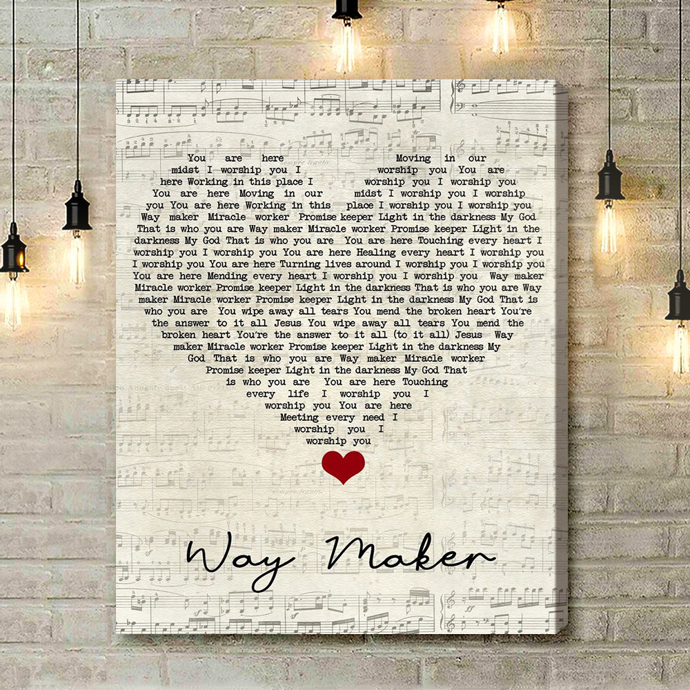 Sinach Way Maker Script Heart Song Lyric Quote Music Art Print - Canvas Print Wall Art Home Decor