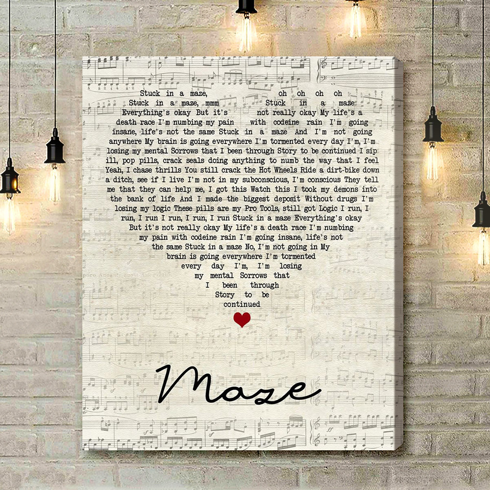 Juice WRLD Maze Script Heart Song Lyric Art Print - Canvas Print Wall Art Home Decor