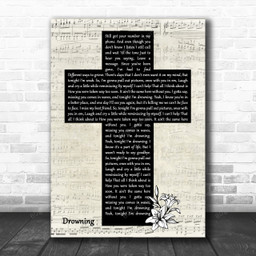 Chris Young Drowning Music Script Christian Memorial Cross Song Lyric Music Art Print - Canvas Print Wall Art Home Decor