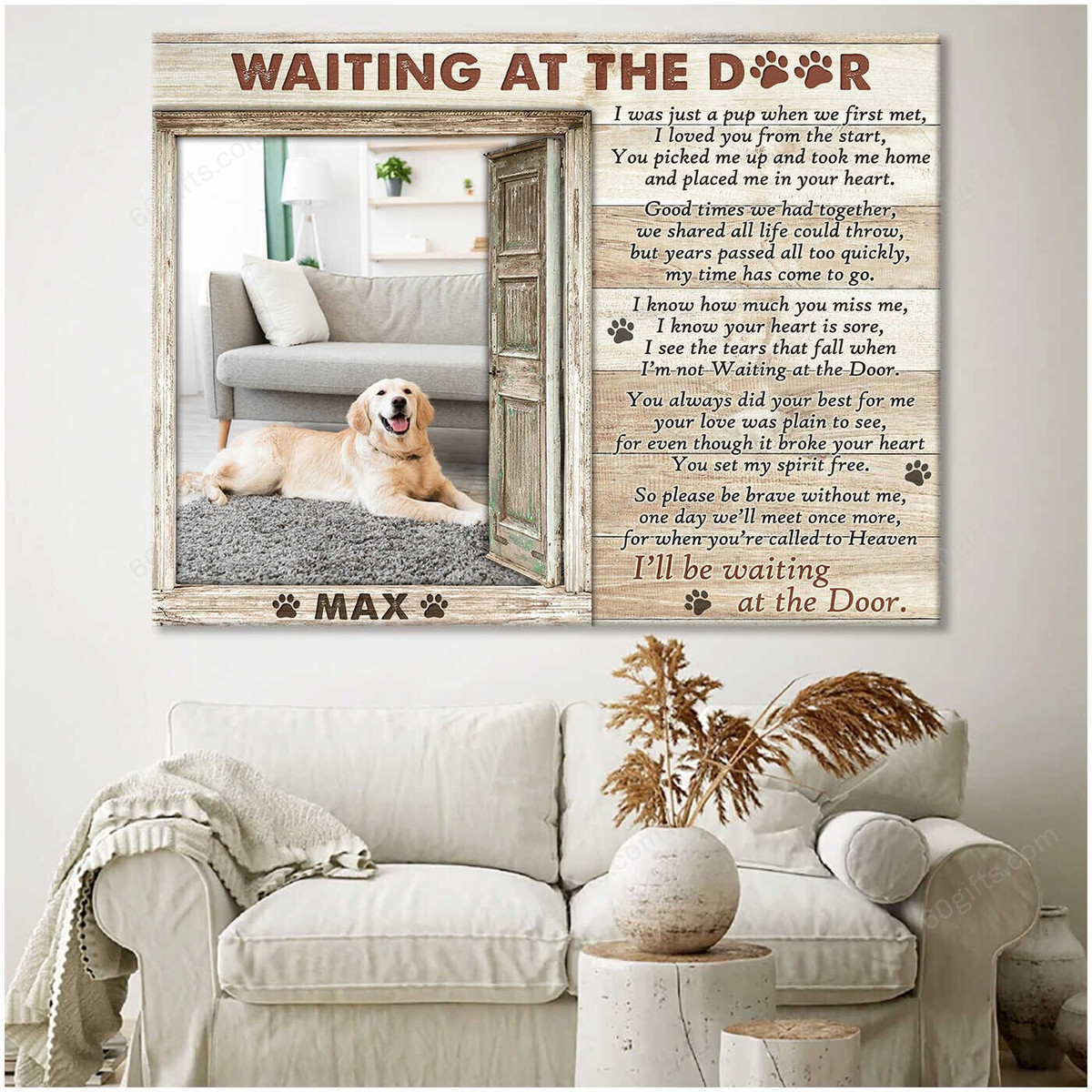 Personalized Photo And Name Housewarming Gifts Dog Memorial Decor Waiting at the door - Pet Lovers Customized Canvas Print Wall Art Home Decor
