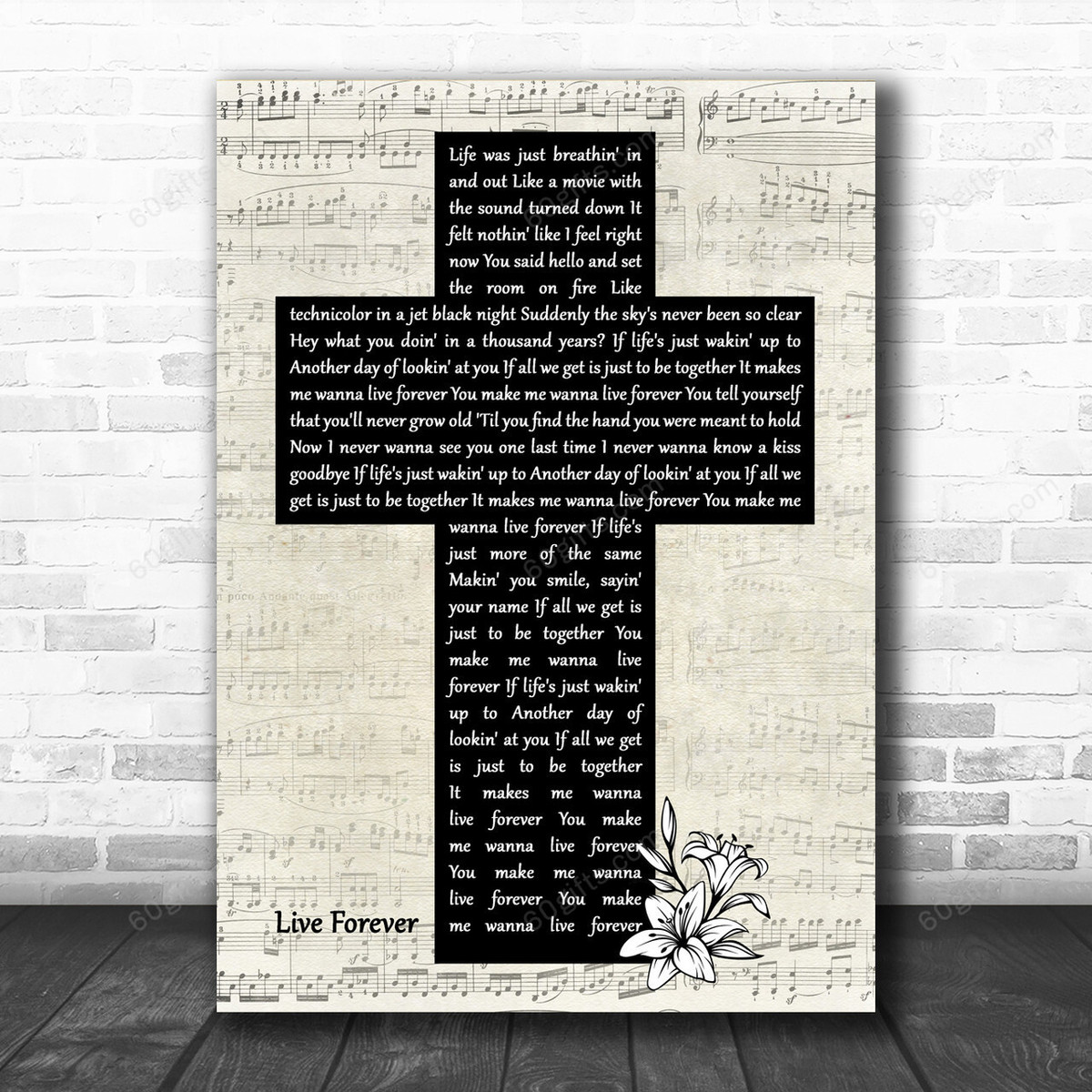 Kane Brown Live Forever Music Script Christian Memorial Cross Song Lyric Art Print - Canvas Print Wall Art Home Decor