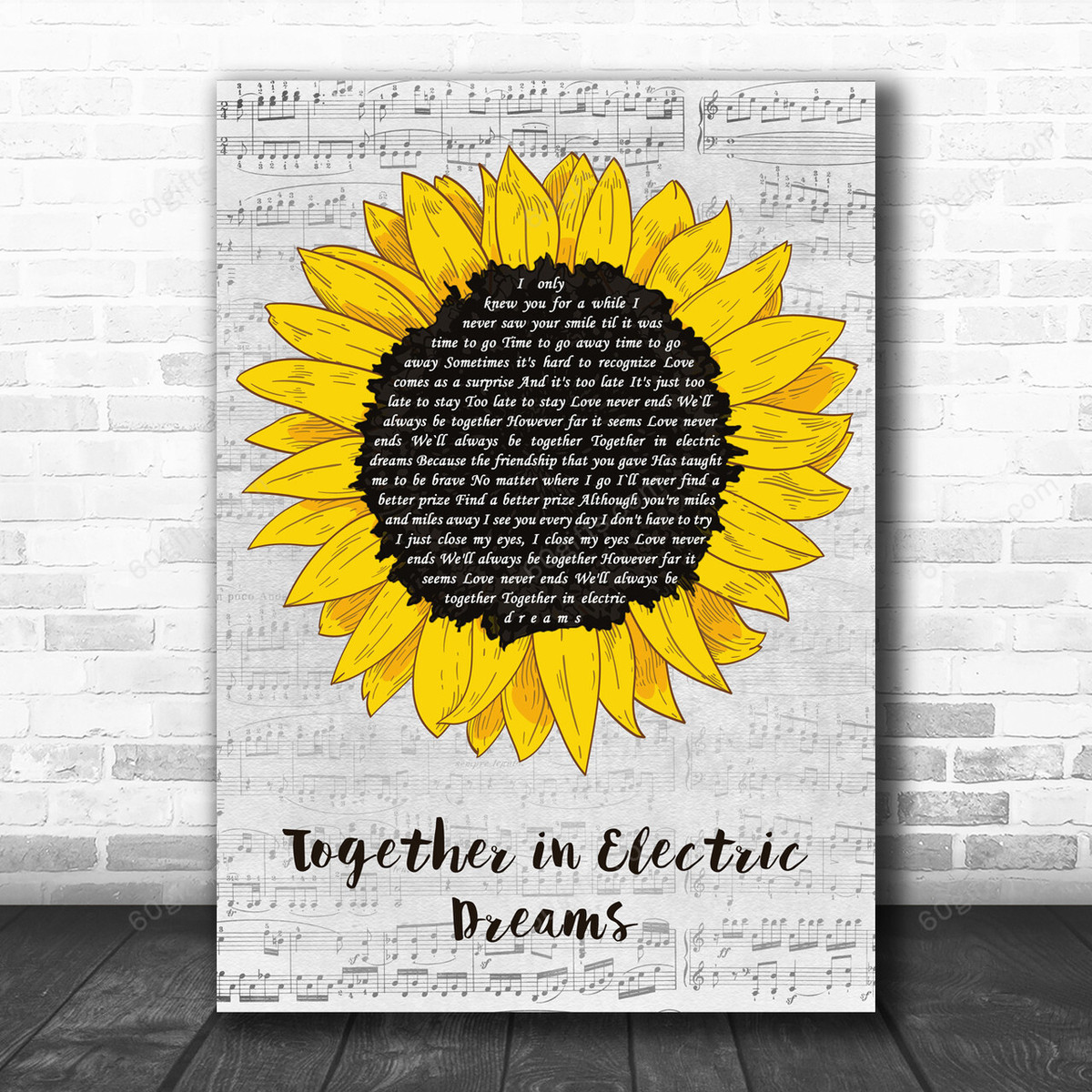Philip Oakey & Giorgio Moroder Together in Electric Dreams Grey Script Sunflower Song Lyric Music Art Print - Canvas Print Wall Art Home Decor