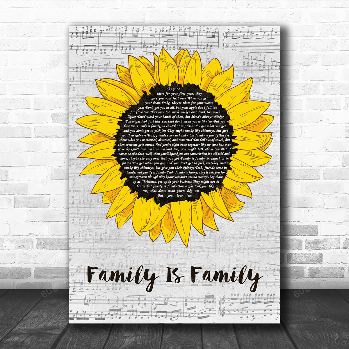 Kacey Musgraves Family Is Family Grey Script Sunflower Decorative Art Gift Song Lyric Print - Canvas Print Wall Art Home Decor