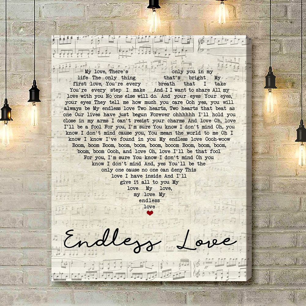 Lionel Richie & Mariah Carey Endless Love Script Heart Song Lyric Art Print - Canvas Print Wall Art Home Decor