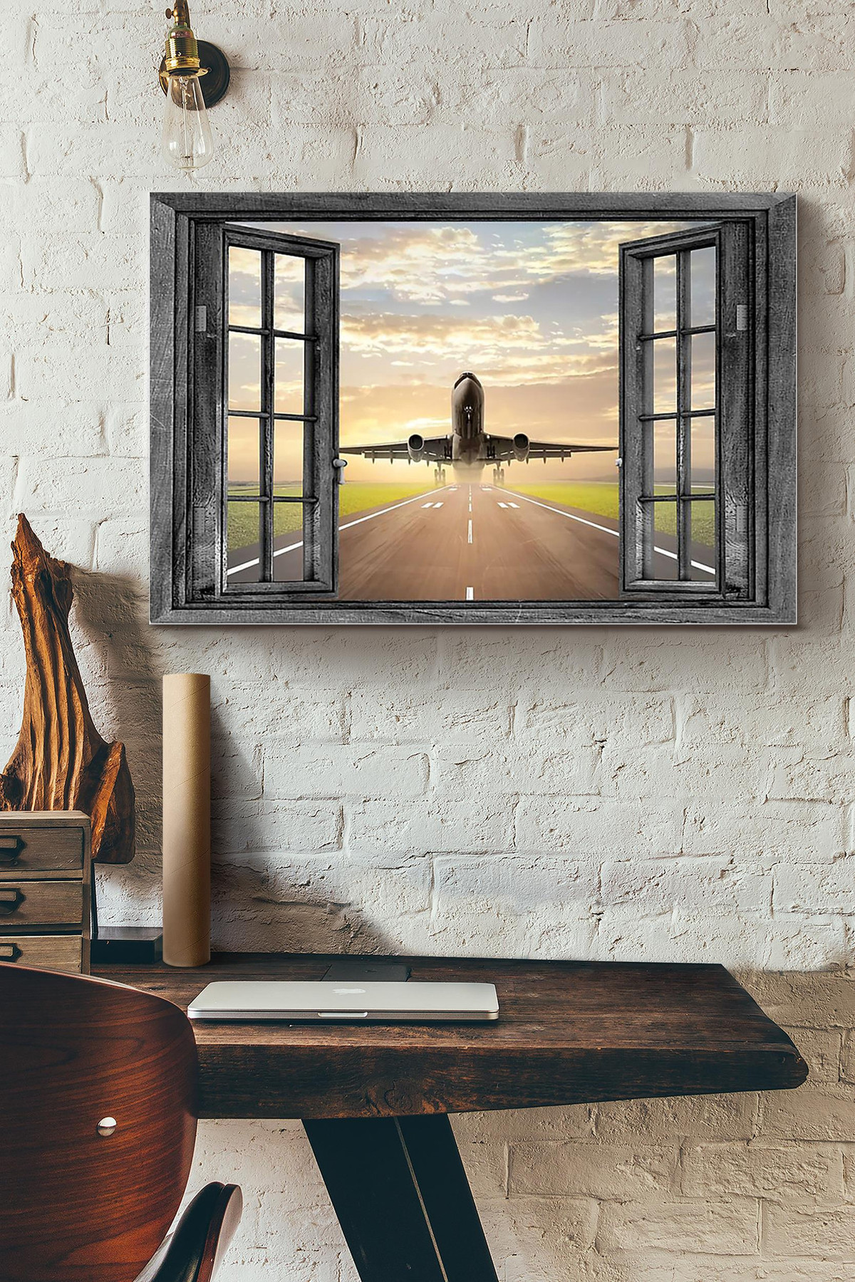 Airplane Runway Flying Window View Poster