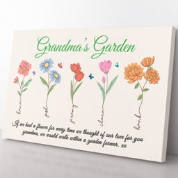 Custom Grandkid Names Grandma's Garden Floral Canvas Gift Ideas, Thought of Our Love for You Canvas Gift for Grandma
