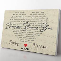 Personalized Canvas Gift For Boyfriend, First Love Song Lyrics Heart Shape
