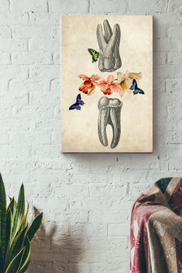 Anatomy Tooth With Flowers And Butterfly Dentist Canvas Canvas Gallery Painting Wrapped Canvas Framed Gift Idea Wrapped Canvas 8x10