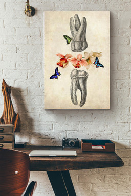 Anatomy Tooth With Flowers And Butterfly Dentist Canvas Canvas Gallery Painting Wrapped Canvas Framed Gift Idea Wrapped Canvas 20x30