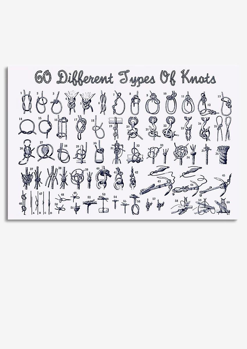 60 Different Types Of Knots Sailing Knowledge Gift For Sailor Adventure Framed Prints, Canvas Paintings Wrapped Canvas 8x10
