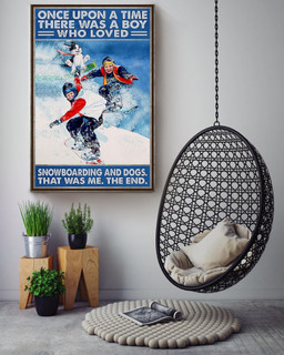 Boys Snowboarding And Dog Once Upon A Time Dog For Bathroom Decor Gift For Dog Lovers Canvas Gallery Painting Wrapped Canvas Framed Gift Idea Framed Prints, Canvas Paintings Wrapped Canvas 32x48