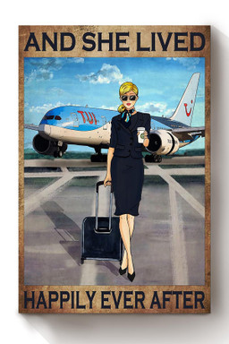 Belgium Female Flight Attendant Lived Happily Ever After Quote Aviation Gift For Girl Loves Travelling Canvas Framed Prints, Canvas Paintings Wrapped Canvas 8x10