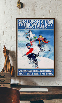 Boys Snowboarding And Dog Once Upon A Time Dog For Bathroom Decor Gift For Dog Lovers Canvas Gallery Painting Wrapped Canvas Framed Gift Idea Framed Prints, Canvas Paintings Wrapped Canvas 16x24
