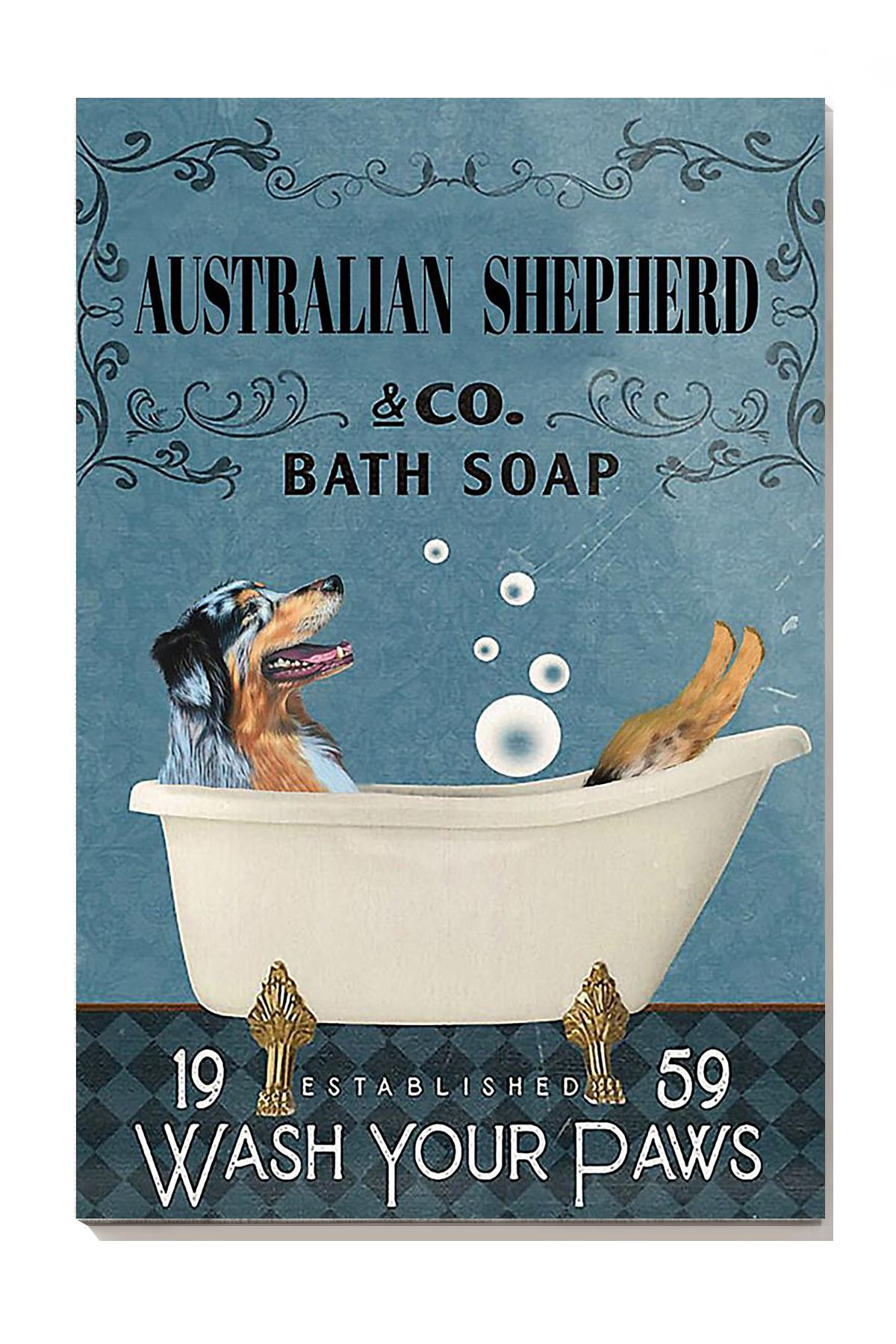 Australian Shepherd Bath Soap Wash Your Paws For Dog Lover Bathroom Decor Canvas Gallery Painting Wrapped Canvas Framed Gift Idea Framed Prints, Canvas Paintings Wrapped Canvas 8x10