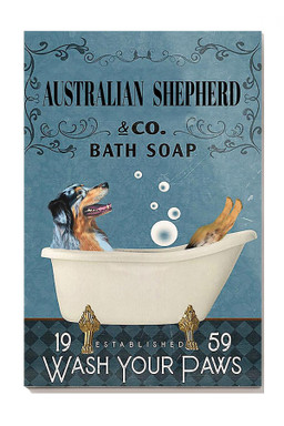 Australian Shepherd Bath Soap Wash Your Paws For Dog Lover Bathroom Decor Canvas Gallery Painting Wrapped Canvas Framed Gift Idea Framed Prints, Canvas Paintings Wrapped Canvas 12x16