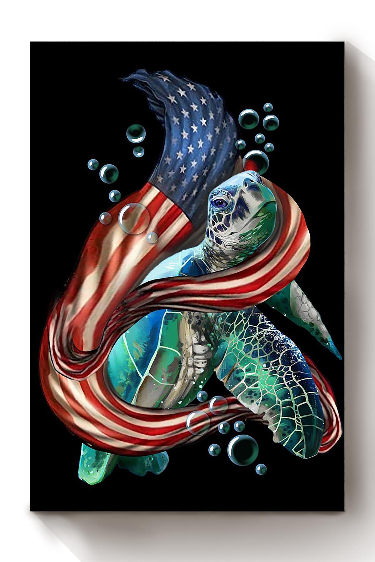 American Flame Sea Turtle For 4th Of July Happy American Dependent's Day Canvas Framed Prints, Canvas Paintings Wrapped Canvas 8x10