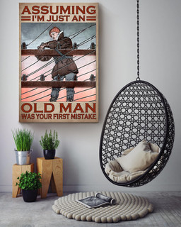 Assuming Old Lineman Funny Quote Gift For Grandfather Electrician Canvas Wrapped Canvas 24x36