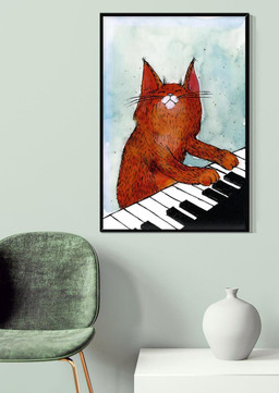 Cat Playing Piano Funny Piano For Pianist Music Theatre Decor Canvas Gallery Painting Wrapped Canvas Framed Gift Idea Framed Prints, Canvas Paintings Framed Matte Canvas 8x10