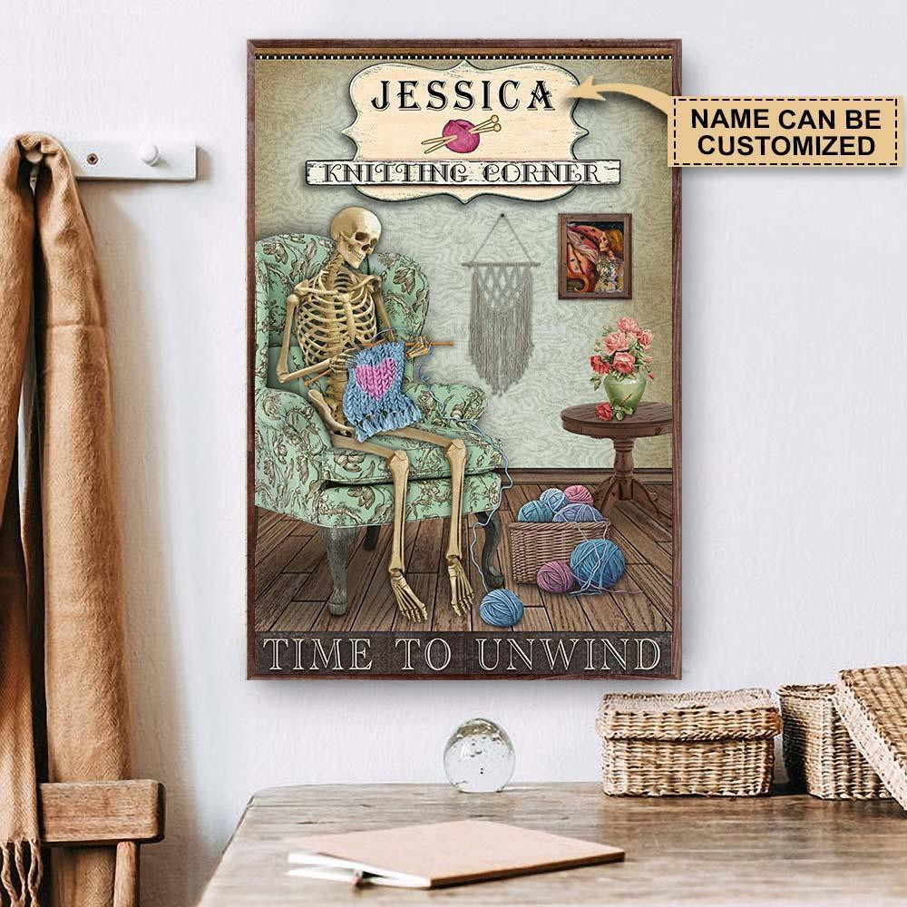 Aeticon Gifts Personalized Knitting Corner Skeleton Canvas Home Decor Wrapped Canvas 8x10