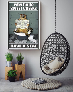 Cat Sitting On Toilet Why Hello Sweet Cheeks Have A Seat Funny For Housewarming Canvas Framed Prints, Canvas Paintings Wrapped Canvas 24x36
