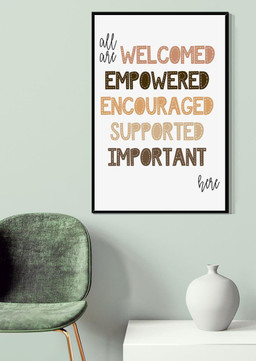 All Are Welcomed Empowered Here Equality Gift For Feminist Lawyer Canvas Gallery Painting Wrapped Canvas Framed Gift Idea Framed Prints, Canvas Paintings Framed Matte Canvas 8x10