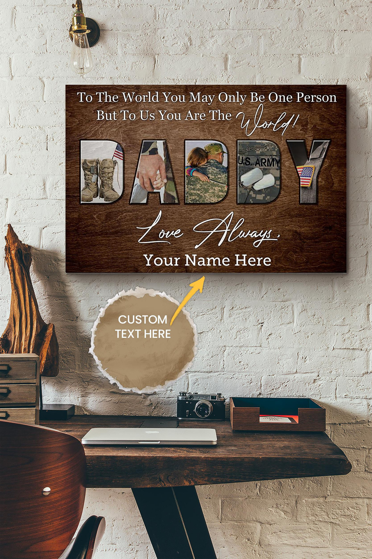 Army To The World You May Only Be One Personalized Canvas Messages From Dad To Daughter Gift For Father's Day Father's Birthday Canvas Gallery Painting Wrapped Canvas Framed Gift Idea Framed Prints, Canvas Paintings Wrapped Canvas 8x10