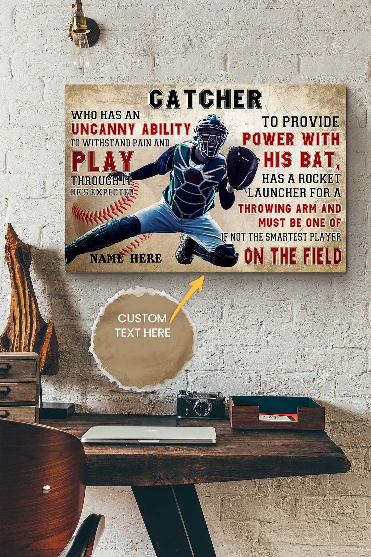Baseball Catcher Personalized Canvas Sport Gift For Baseball Player Baseball Lover Canvas Gallery Painting Wrapped Canvas Framed Gift Idea Framed Prints, Canvas Paintings Wrapped Canvas 8x10