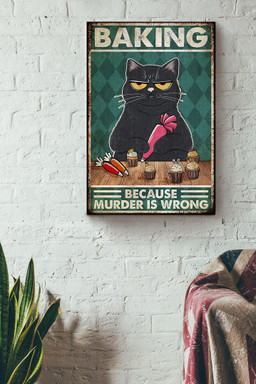 Black Cat Baking Because Murder Is Wrong Vintage For Bakery Shop Cat Lover Canvas Framed Prints, Canvas Paintings Wrapped Canvas 20x30