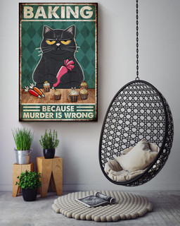 Black Cat Baking Because Murder Is Wrong Vintage For Bakery Shop Cat Lover Canvas Framed Prints, Canvas Paintings Wrapped Canvas 32x48