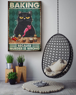 Black Cat Baking Because Murder Is Wrong Vintage For Bakery Shop Cat Lover Canvas Framed Prints, Canvas Paintings Wrapped Canvas 24x36