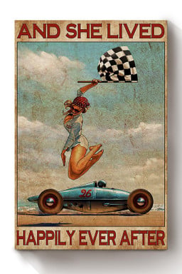 Car Racing Girl Lived Happily Ever After Vintage Quote Gift For Car Racer Womans Day Canvas Wrapped Canvas 8x10