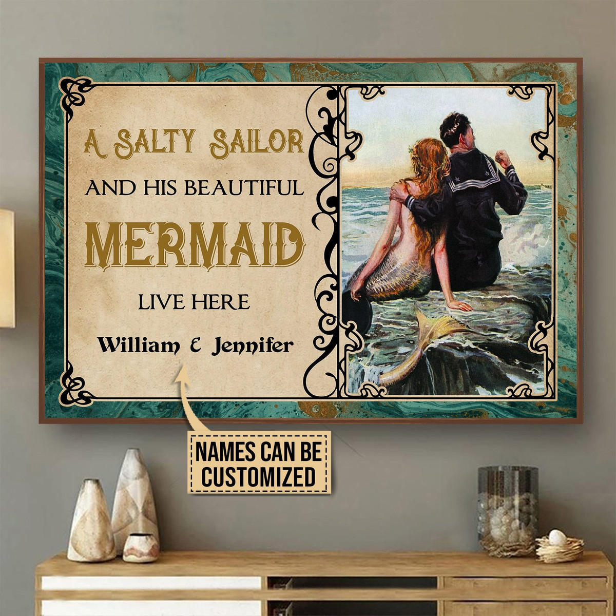 Aeticon Gifts Personalized Sailor And Mermaid Canvas Home Decor Wrapped Canvas 8x10