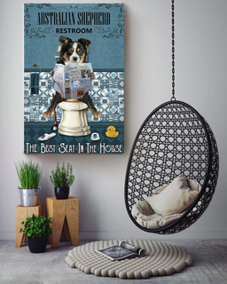 Australian Shepherd Restroom The Best Seat In The House For Dog Lover Toilet Decor Canvas Gallery Painting Wrapped Canvas Framed Prints, Canvas Paintings Wrapped Canvas 32x48