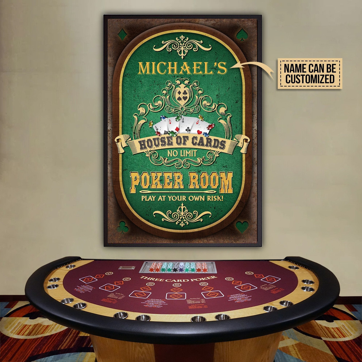 Aeticon Gifts Personalized Poker Room No Limit Canvas Home Decor Wrapped Canvas 8x10
