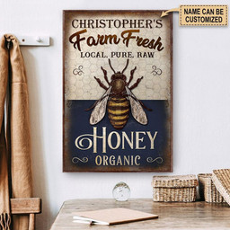 Aeticon Gifts Personalized Honey Bee Navy Farm Fresh Canvas Home Decor Wrapped Canvas 12x16